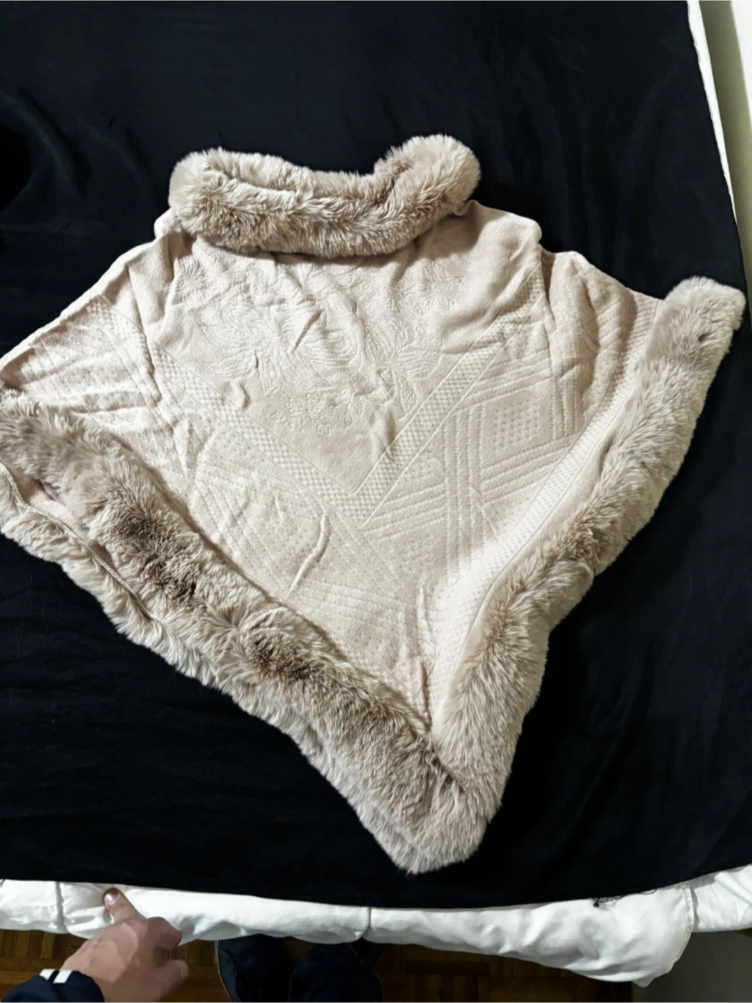 Faux Fur Trimmed Poncho