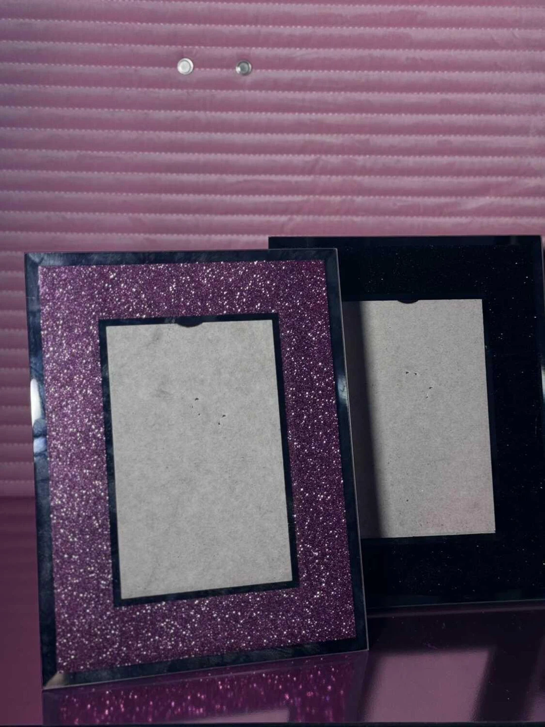 Set of 2 Glitter Picture Frames - Purple/Pink and Black