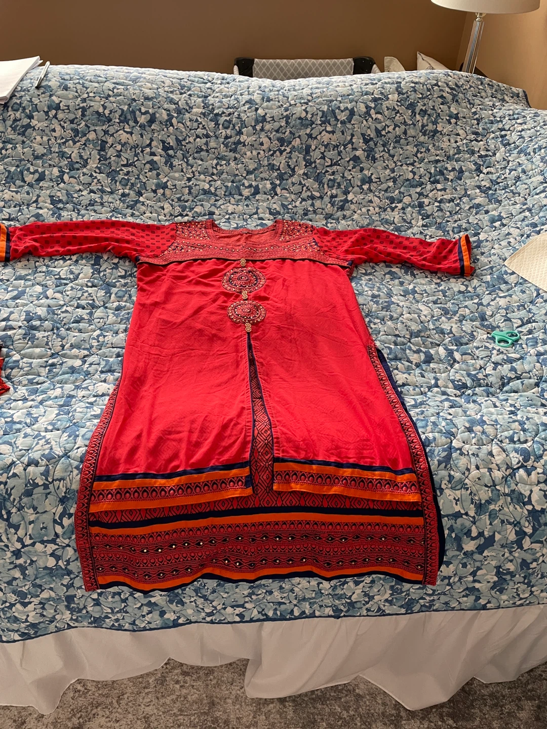 Red Embroidered Kurti with Dupatta