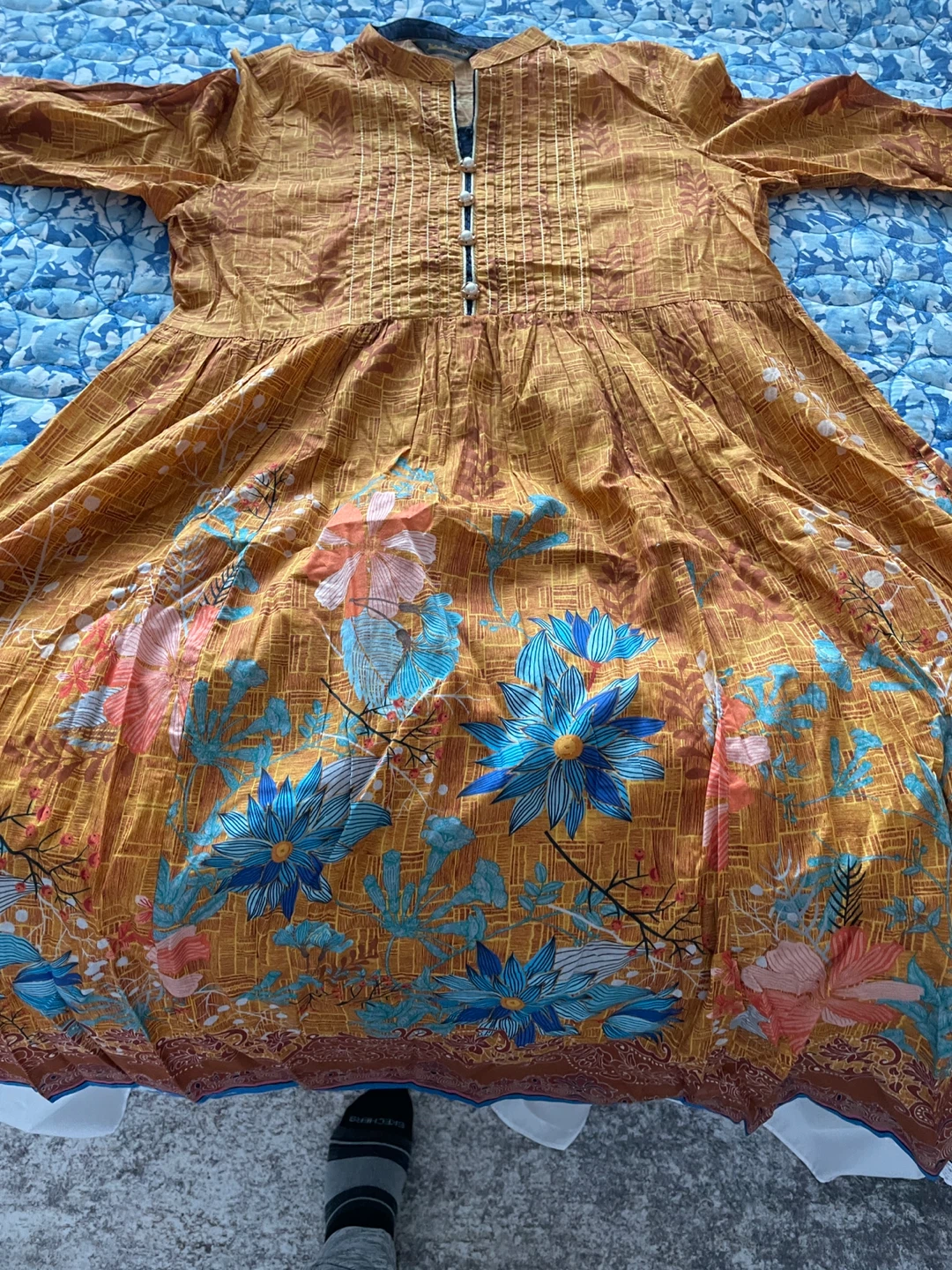 Women's Orange Floral Print Kurti Dress