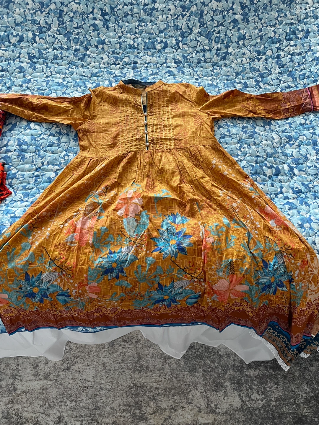 Women's Orange Floral Print Kurti Dress - photo 2