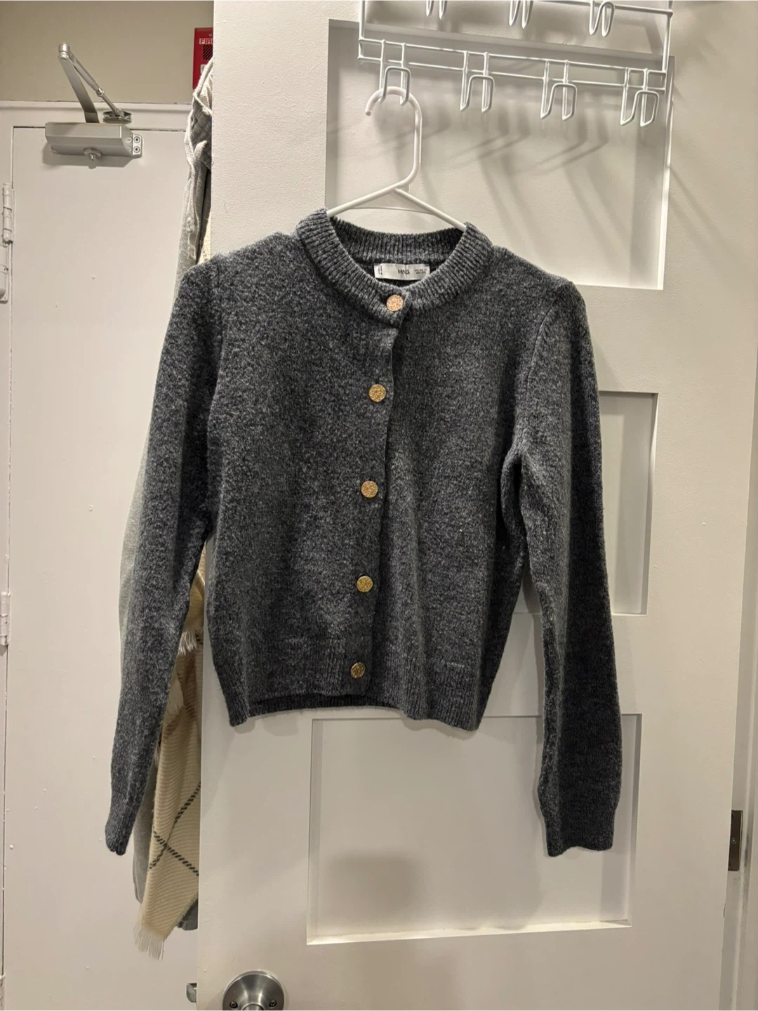 Mango Grey Knit Cardigan with Gold Buttons