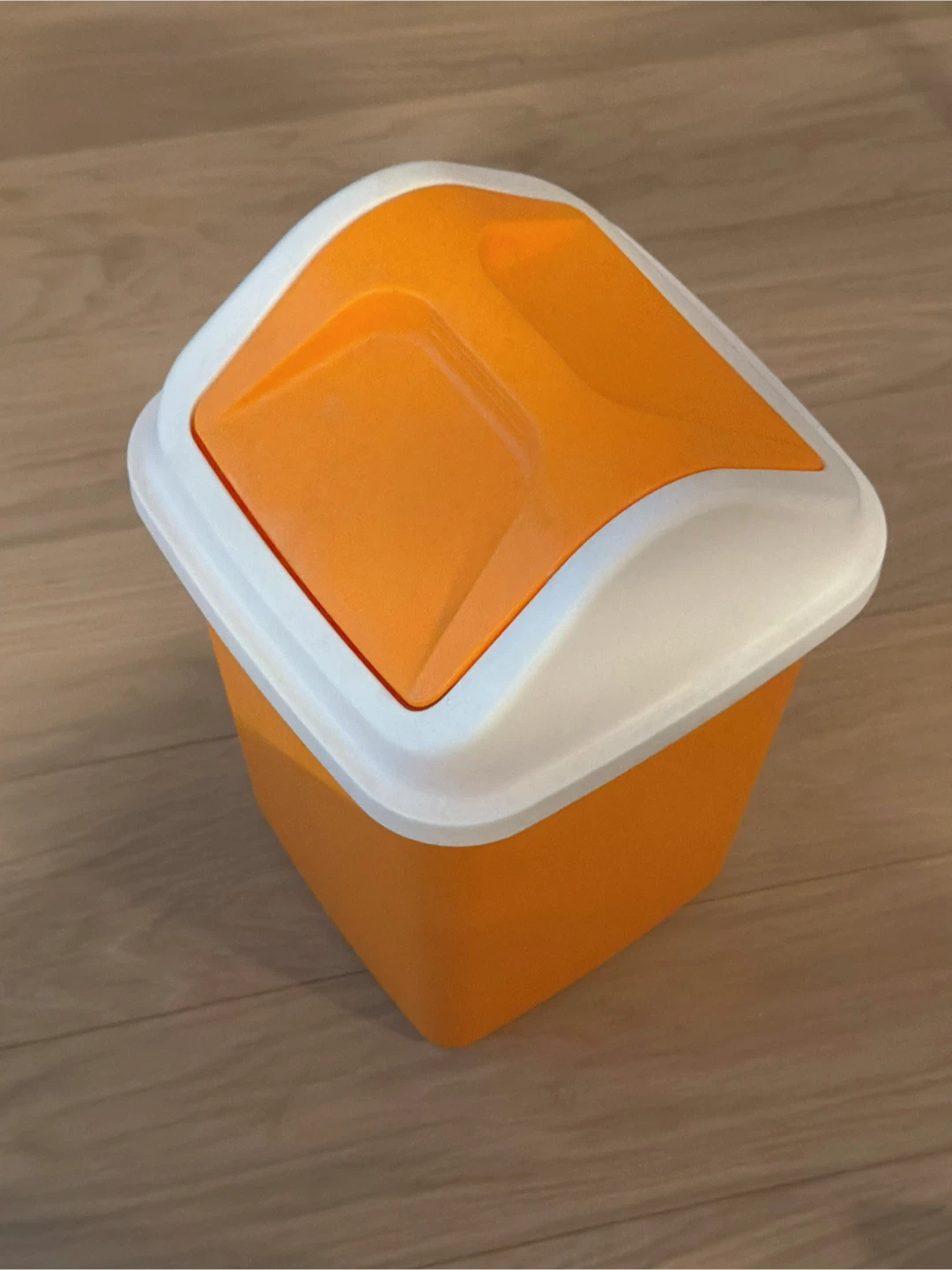 Orange and White Small Trash Can with Lid