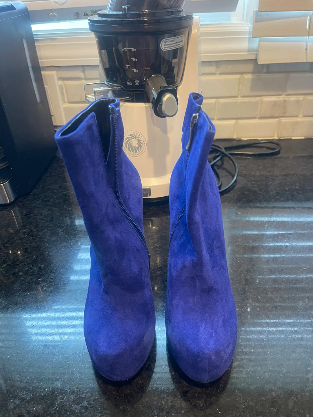 Blue Suede Ankle Boots with Red Soles - photo 2
