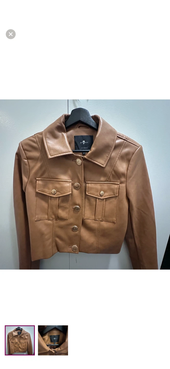 7 For All Mankind Brown Faux Leather Cropped Jacket Size S