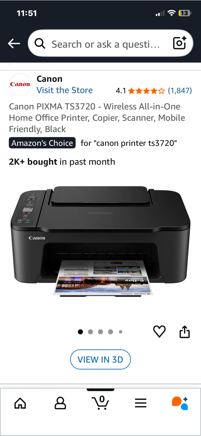 Canon PIXMA TS3720 Wireless All-in-One Printer