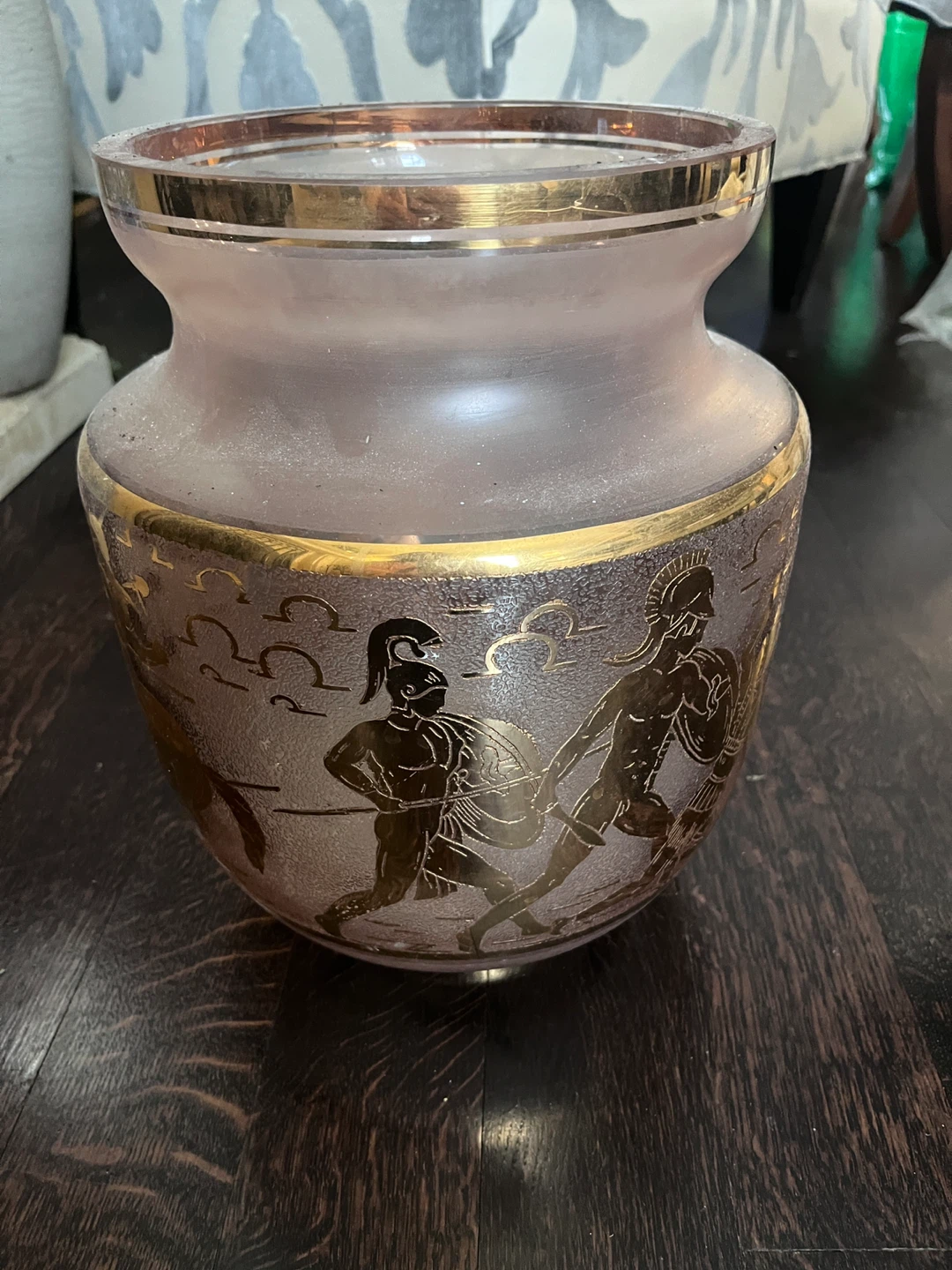 Vintage Glass Vase with Gold Classical Figures - photo 2