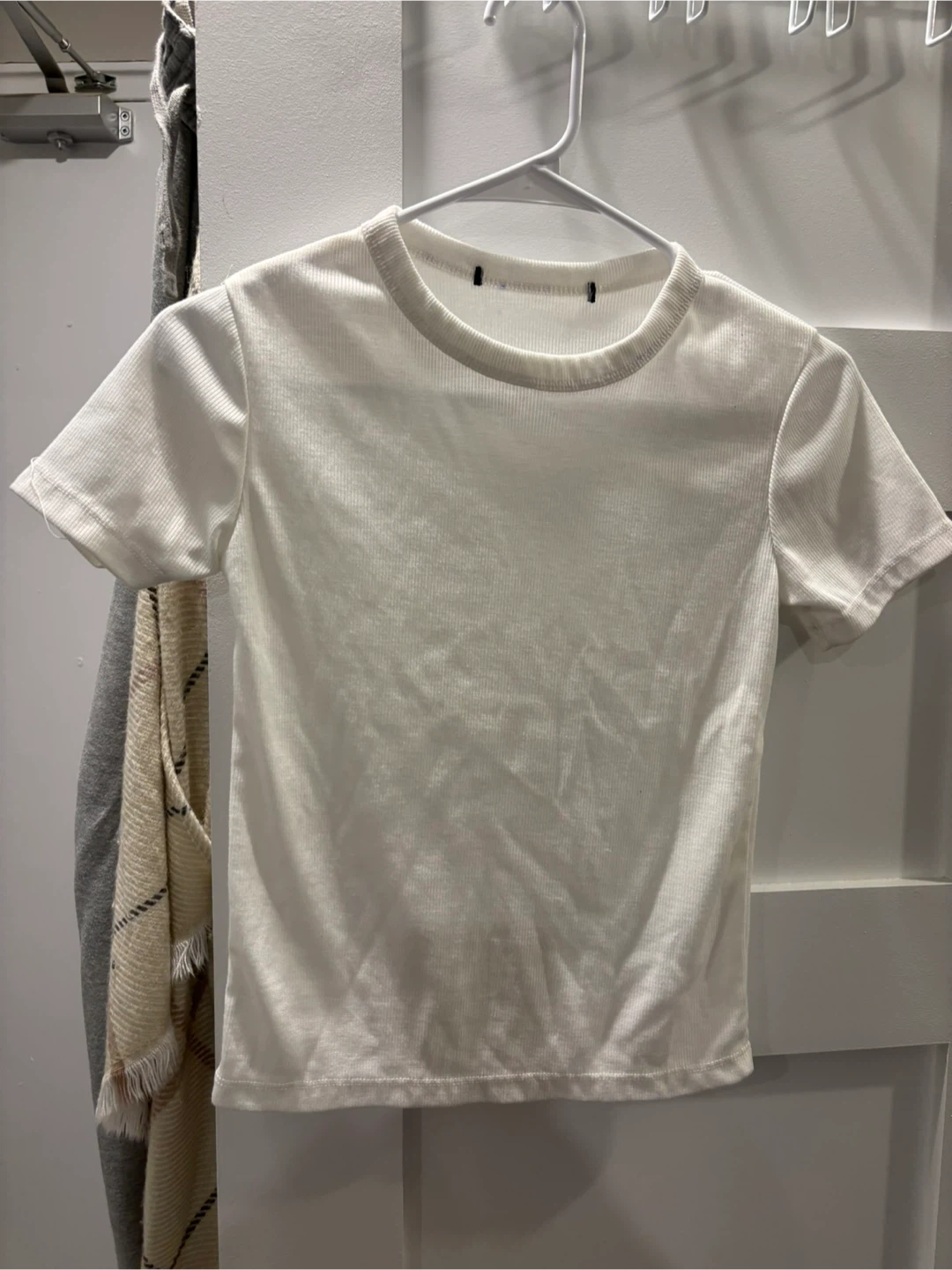 White Ribbed Crew Neck T-Shirt