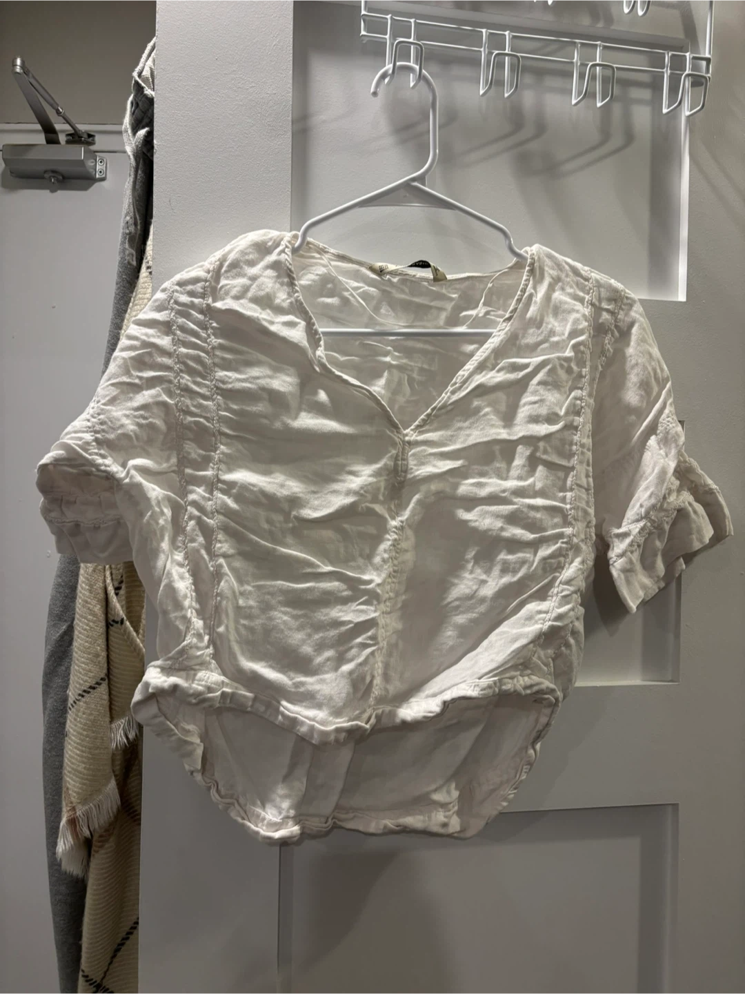 White Linen Blend Button-Up Shirt