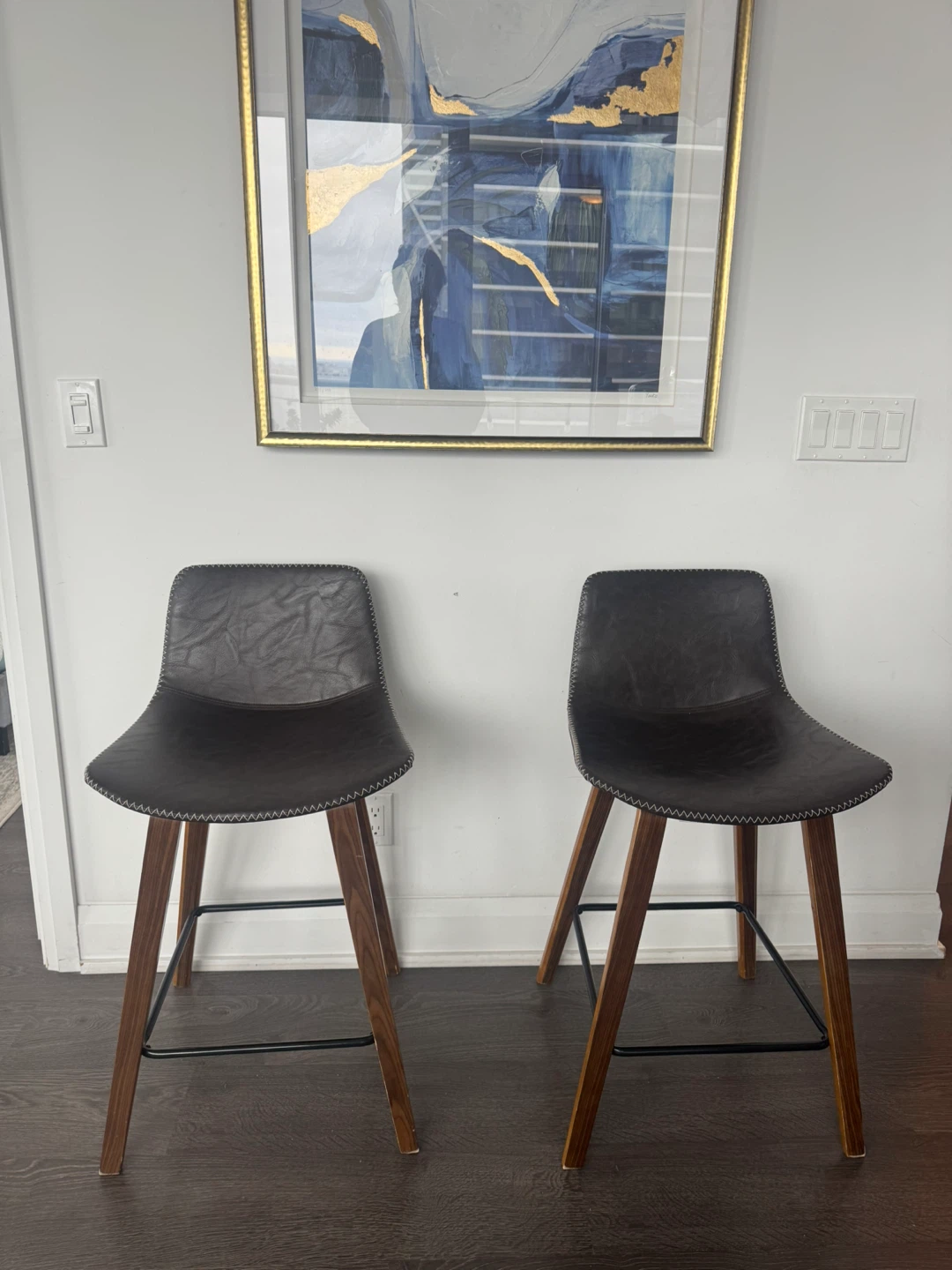 Set of 2 Dark Brown Bar Stools with Wooden Legs - photo 2
