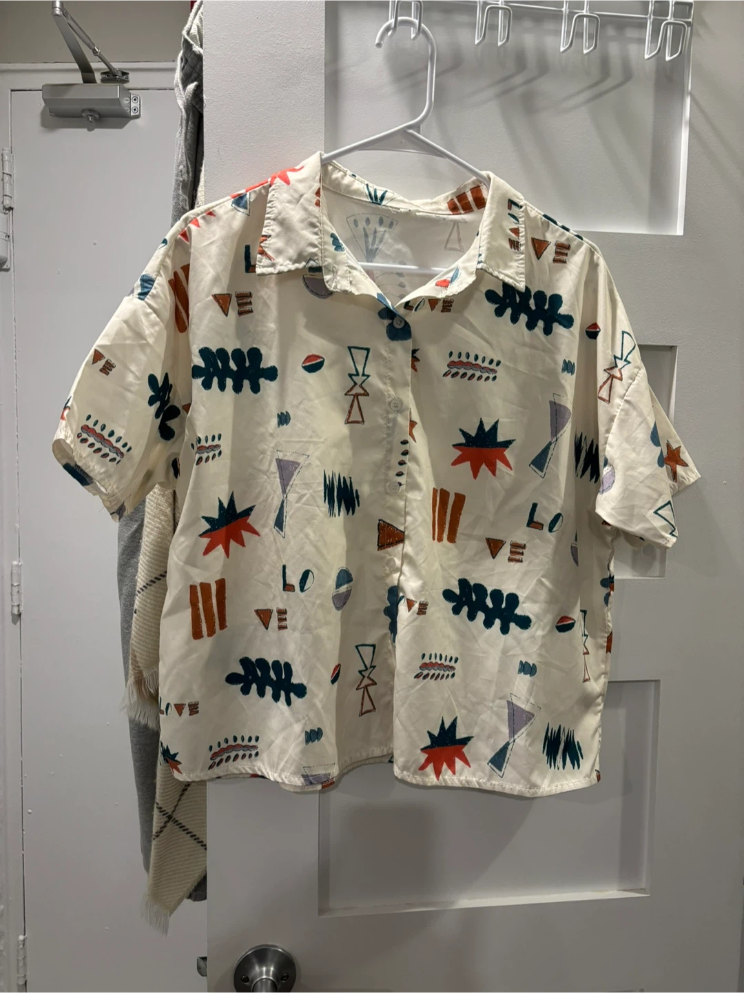 Cream Abstract Print Button-Up Shirt