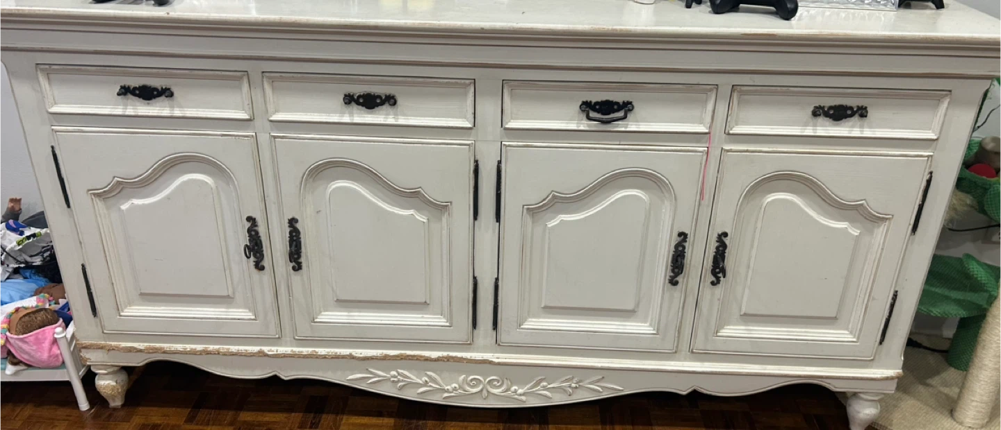 Vintage White Sideboard Cabinet with Drawers and Doors - photo 4