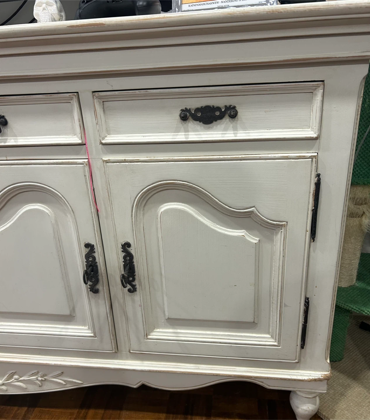 Vintage White Sideboard Cabinet with Drawers and Doors