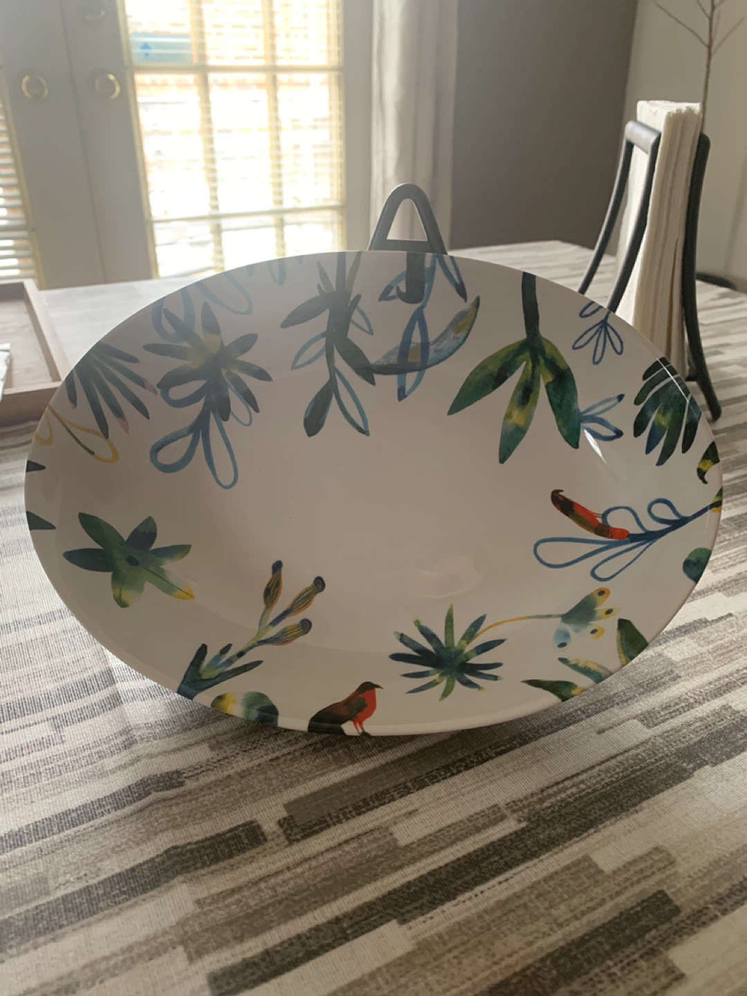 Decorative Serving Bowl with Tropical Bird and Leaf Print