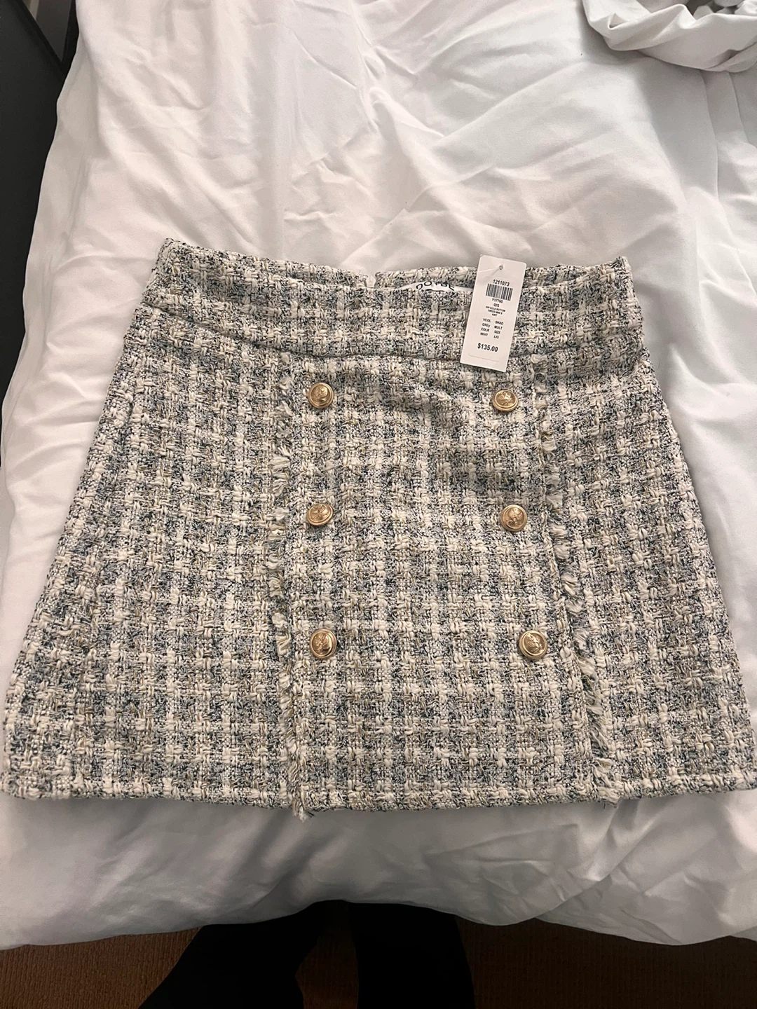 DO+BE Tweed Mini Skirt with Gold Buttons