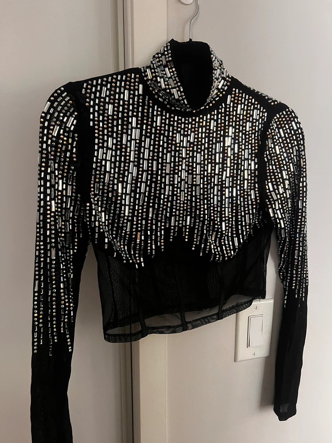 Sparkly Embellished Mesh Turtleneck Top from Honey