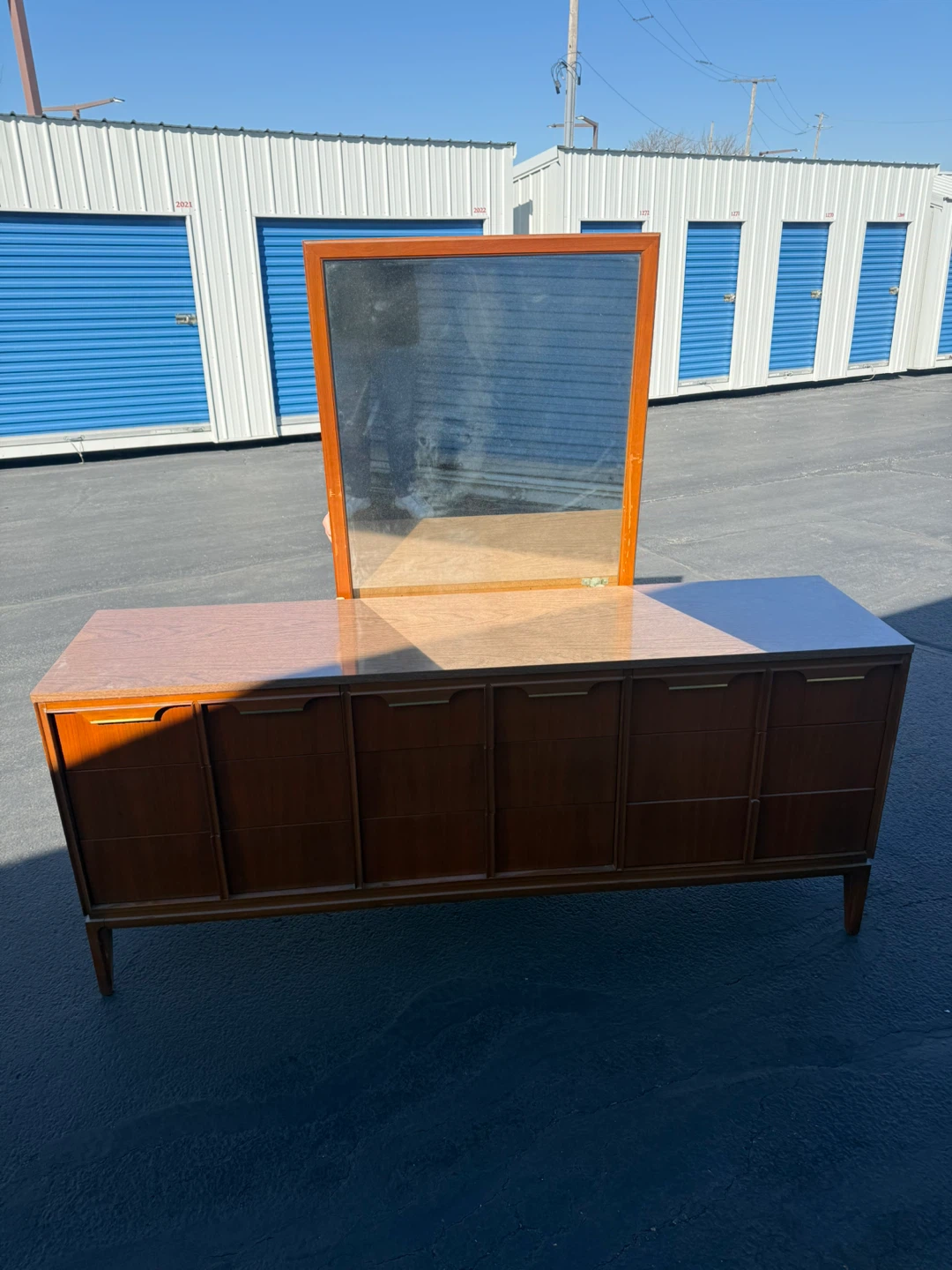 Mid-Century Modern Wood Dresser with Mirror