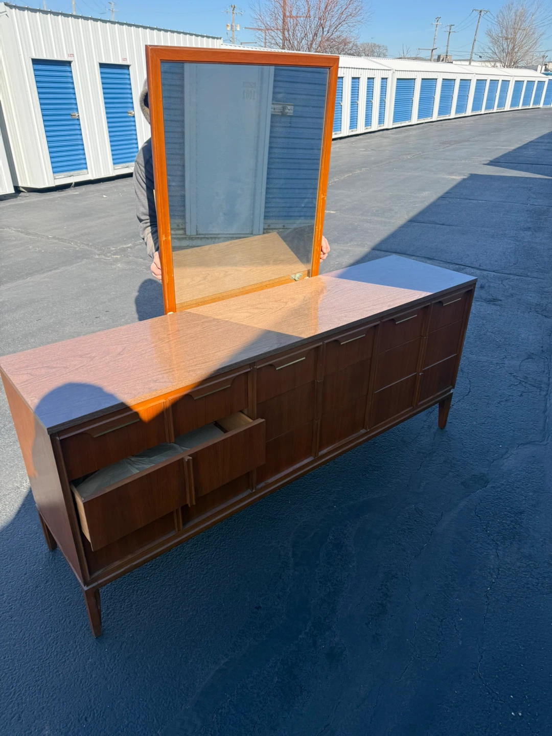 Mid-Century Modern Wood Dresser with Mirror - photo 2