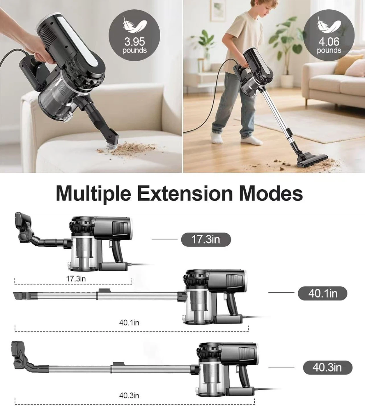 High Power Corded Vacuum Cleaner 600W 20000PA 13.12ft Cord - photo 3