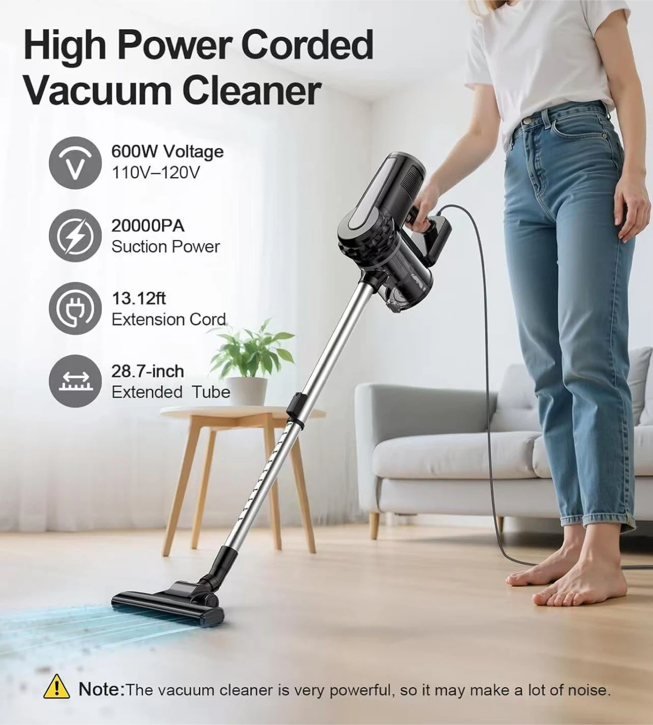 High Power Corded Vacuum Cleaner 600W 20000PA 13.12ft Cord - photo 2