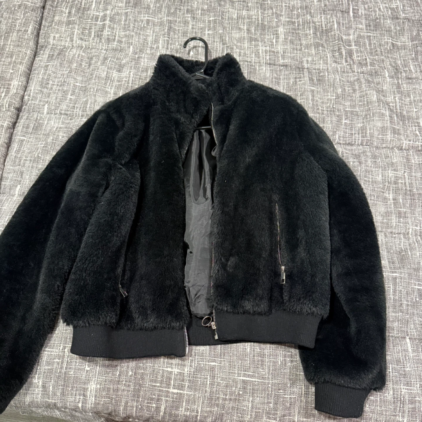 Black Faux Fur Bomber Jacket