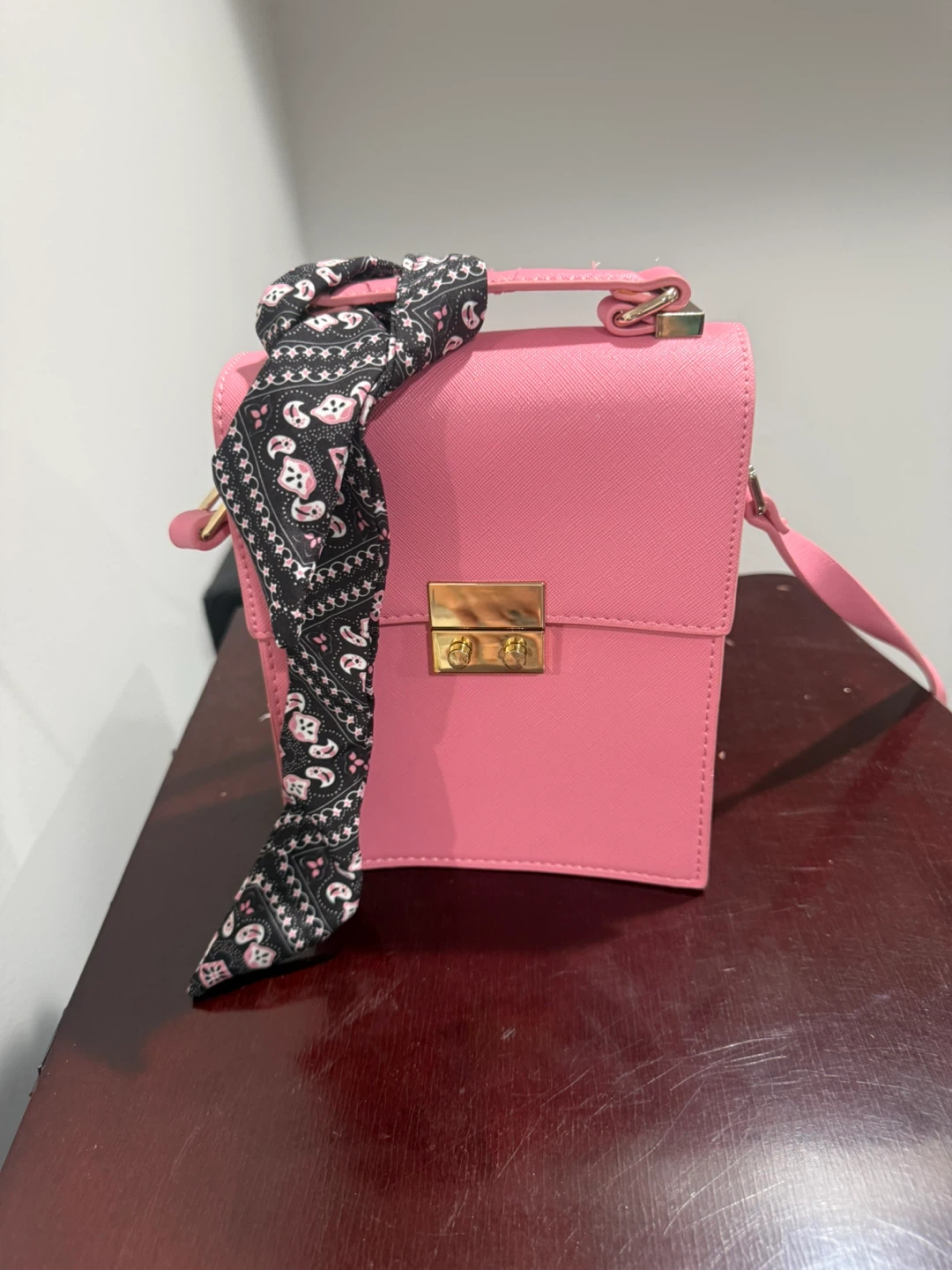 Pink Crossbody Bag with Scarf Accent