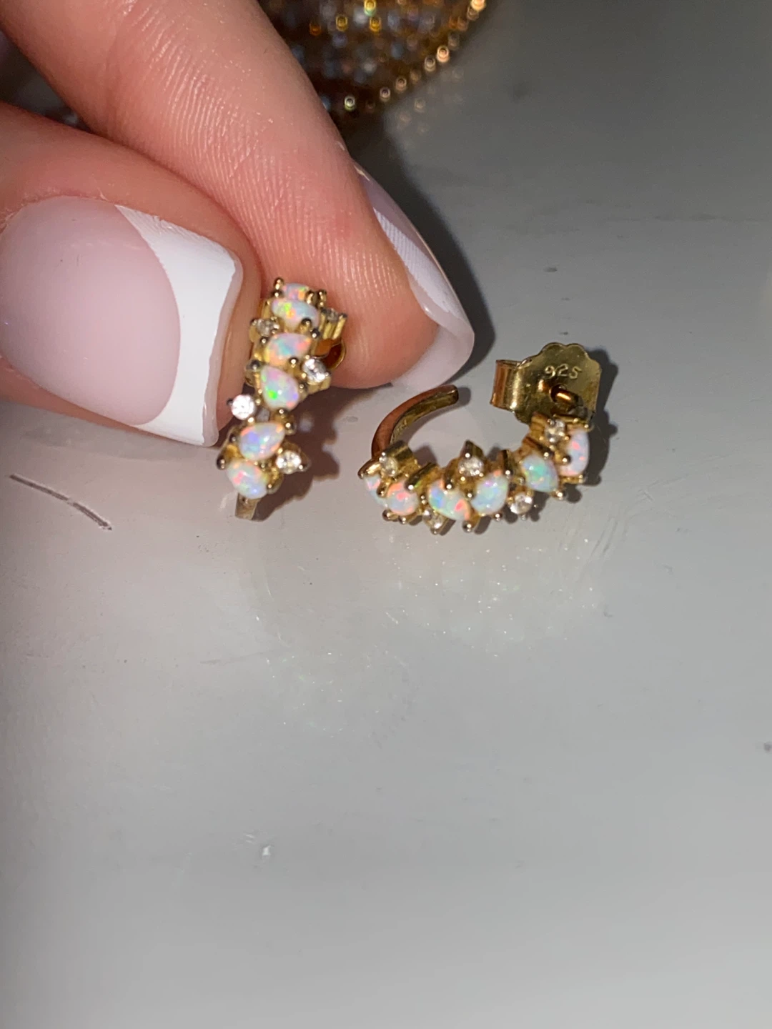 Hoop Earrings with Opals and CZ