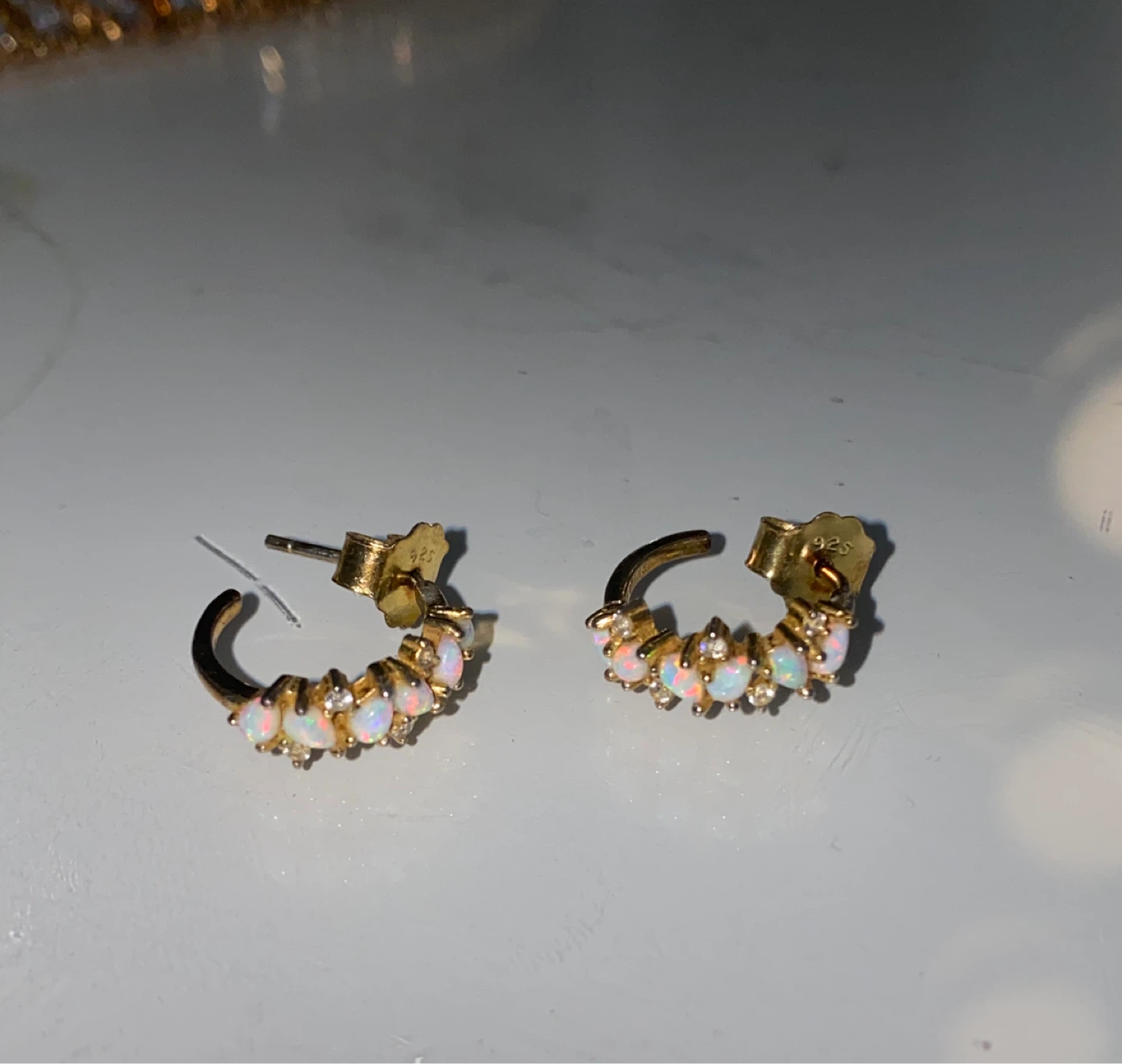 Hoop Earrings with Opals and CZ - photo 2