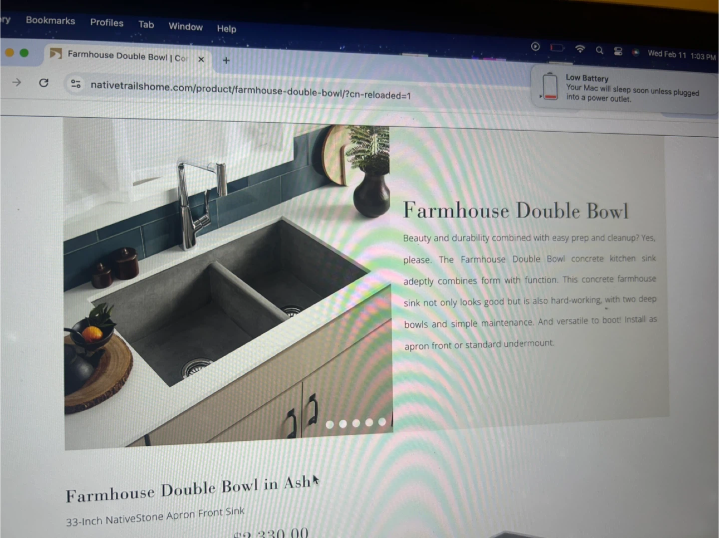 Native Trails Farmhouse Double Bowl Sink - Slate - photo 2