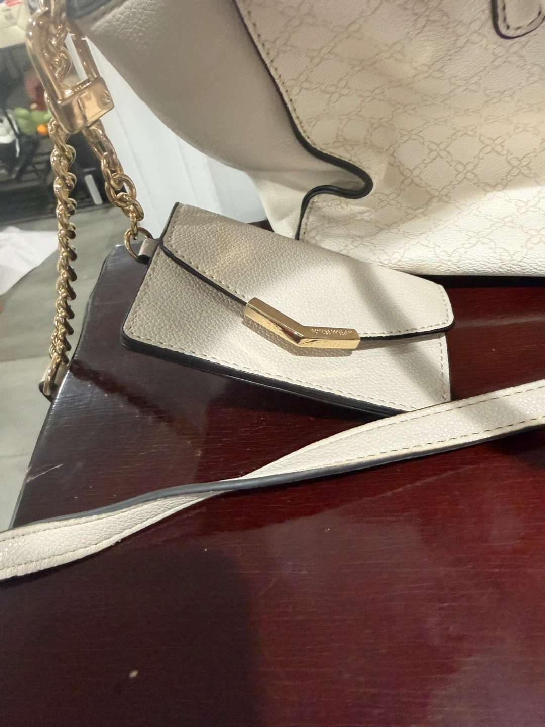 Nine West White Patterned Tote Handbag with Crossbody Strap - photo 2