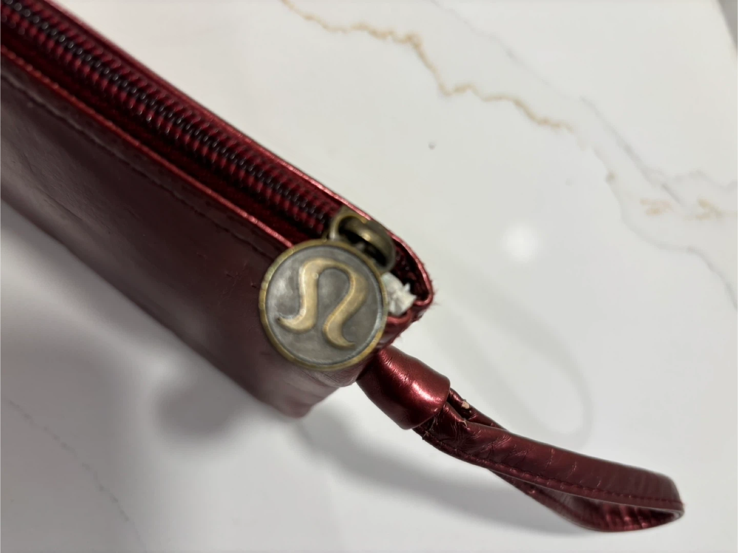 VINTAGE Lululemon Wristlet Wallet, Metallic Burgundy w Gold Logo - photo 4