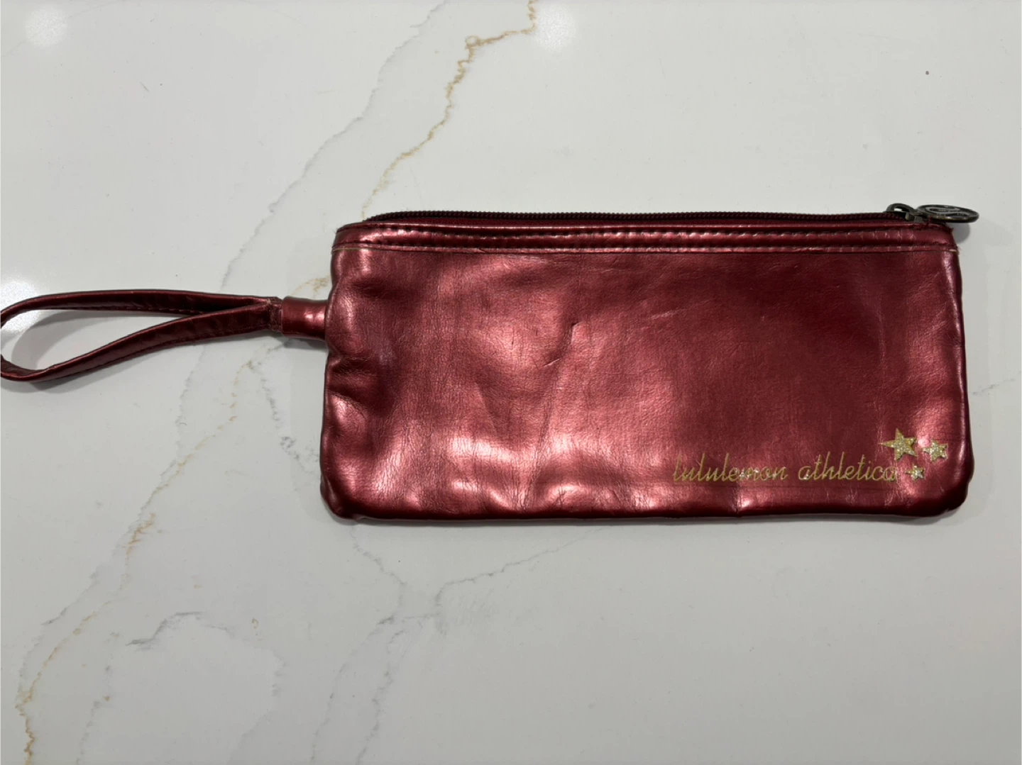 VINTAGE Lululemon Wristlet Wallet, Metallic Burgundy w Gold Logo - photo 3