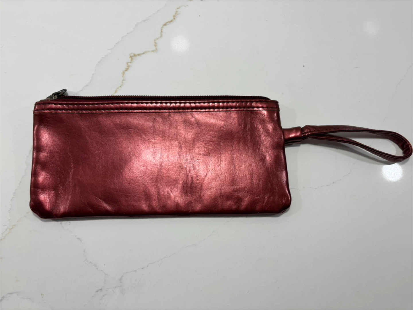 VINTAGE Lululemon Wristlet Wallet, Metallic Burgundy w Gold Logo - photo 2