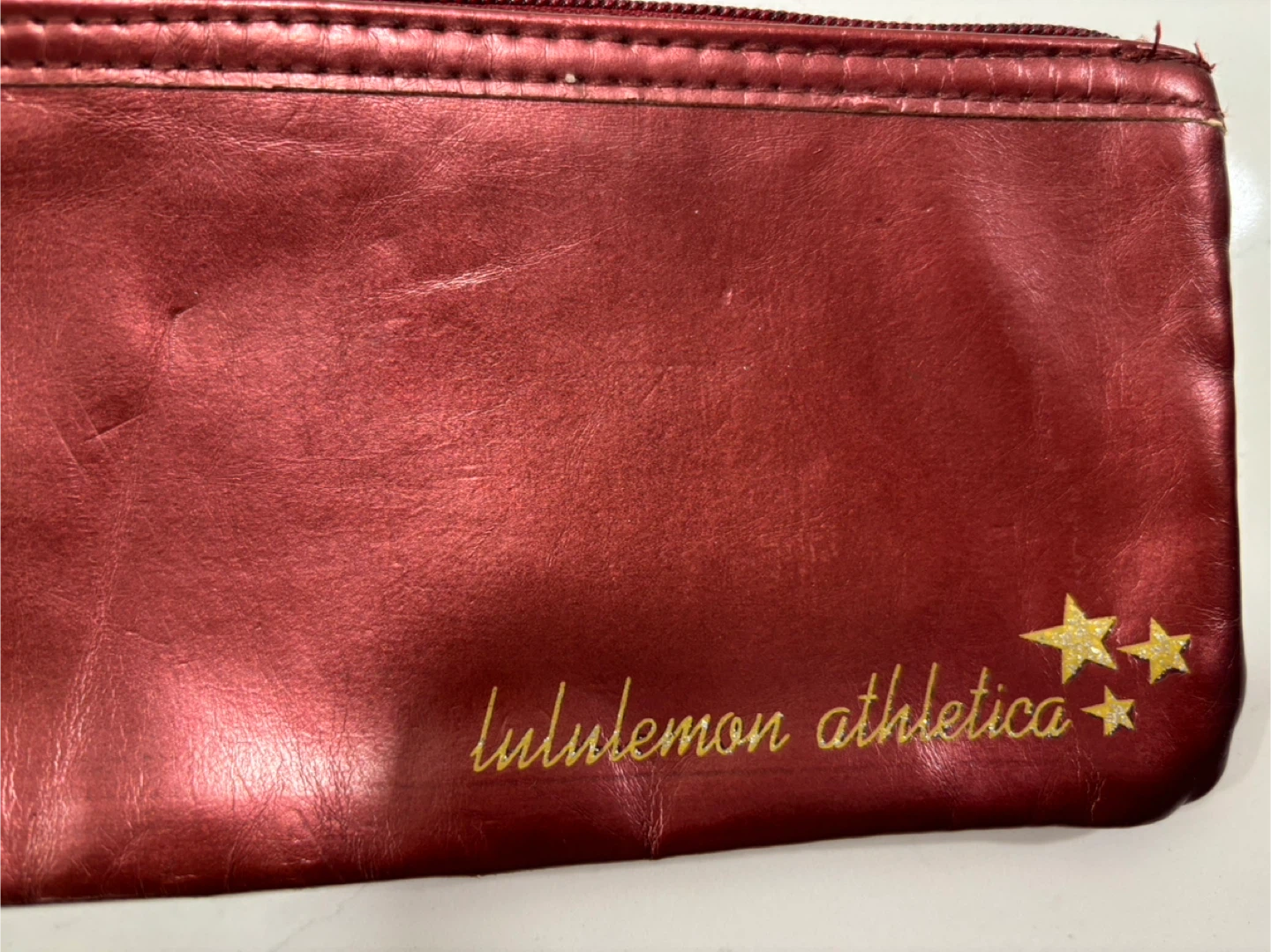 VINTAGE Lululemon Wristlet Wallet, Metallic Burgundy w Gold Logo