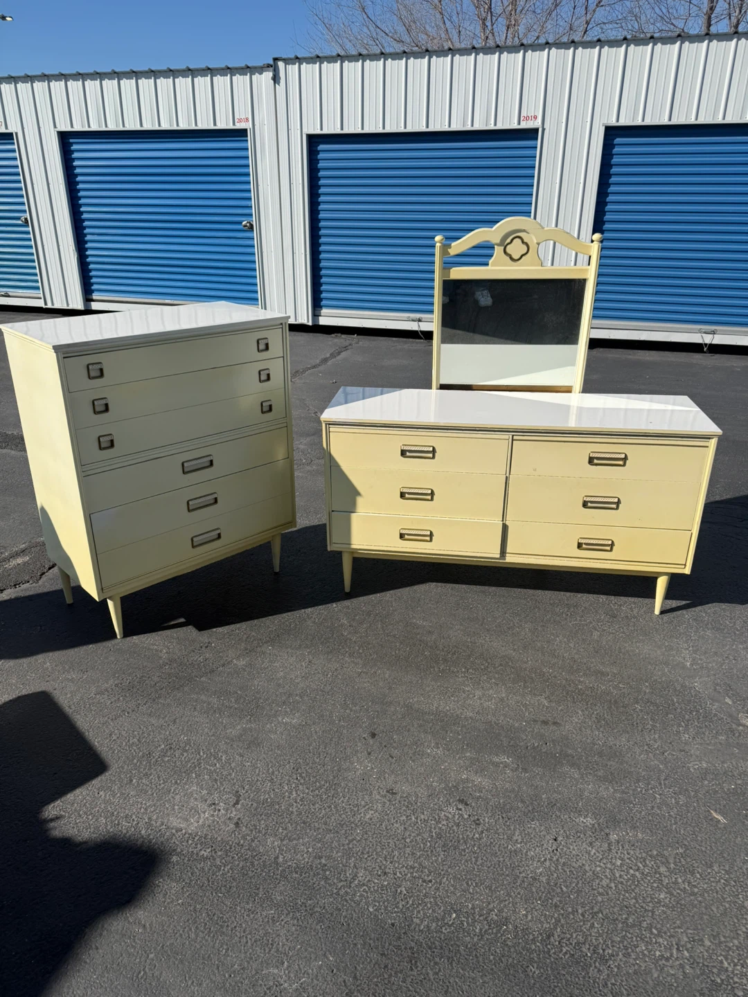 Vintage Yellow Dresser Set with Mirror