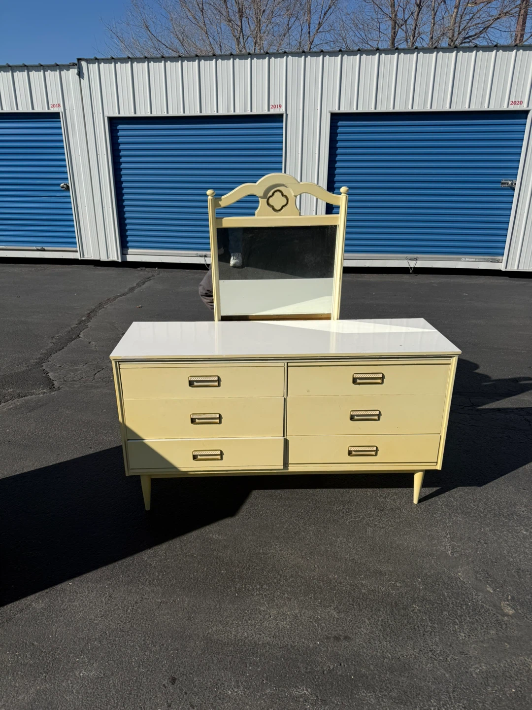 Vintage Yellow Dresser Set with Mirror - photo 3