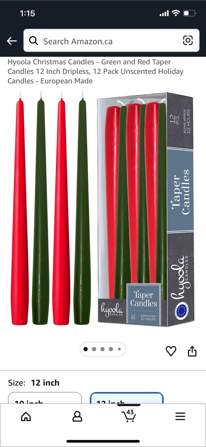 Hyoola Christmas Taper Candles - 12 Inch Red & Green (12 Pack)