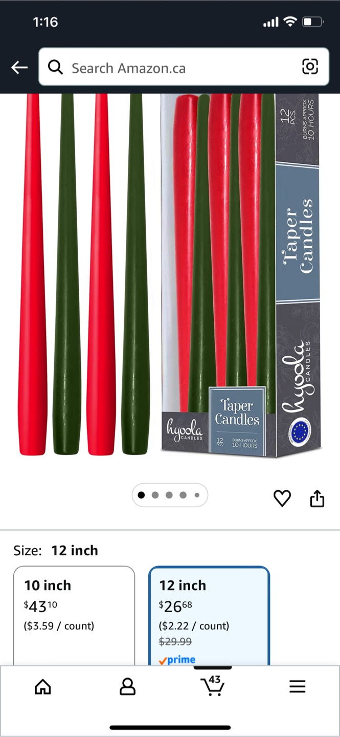 Hyoola Christmas Taper Candles - 12 Inch Red & Green (12 Pack) - photo 2