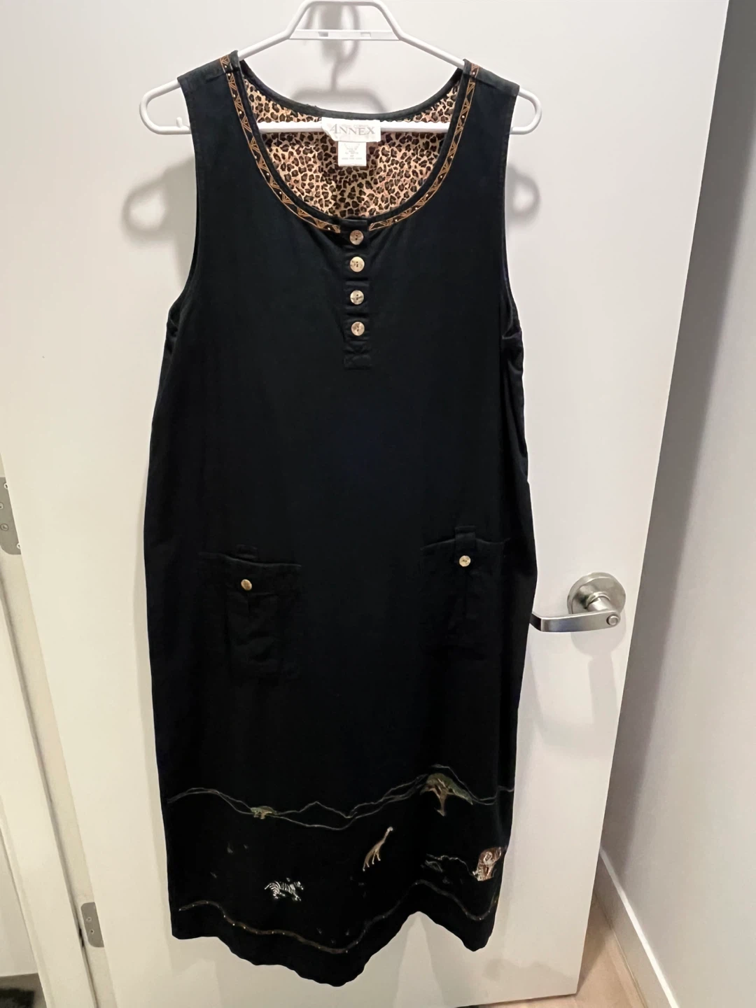 Annex Casual Corner Black Linen/Cotton Safari Print Dress M - photo 3