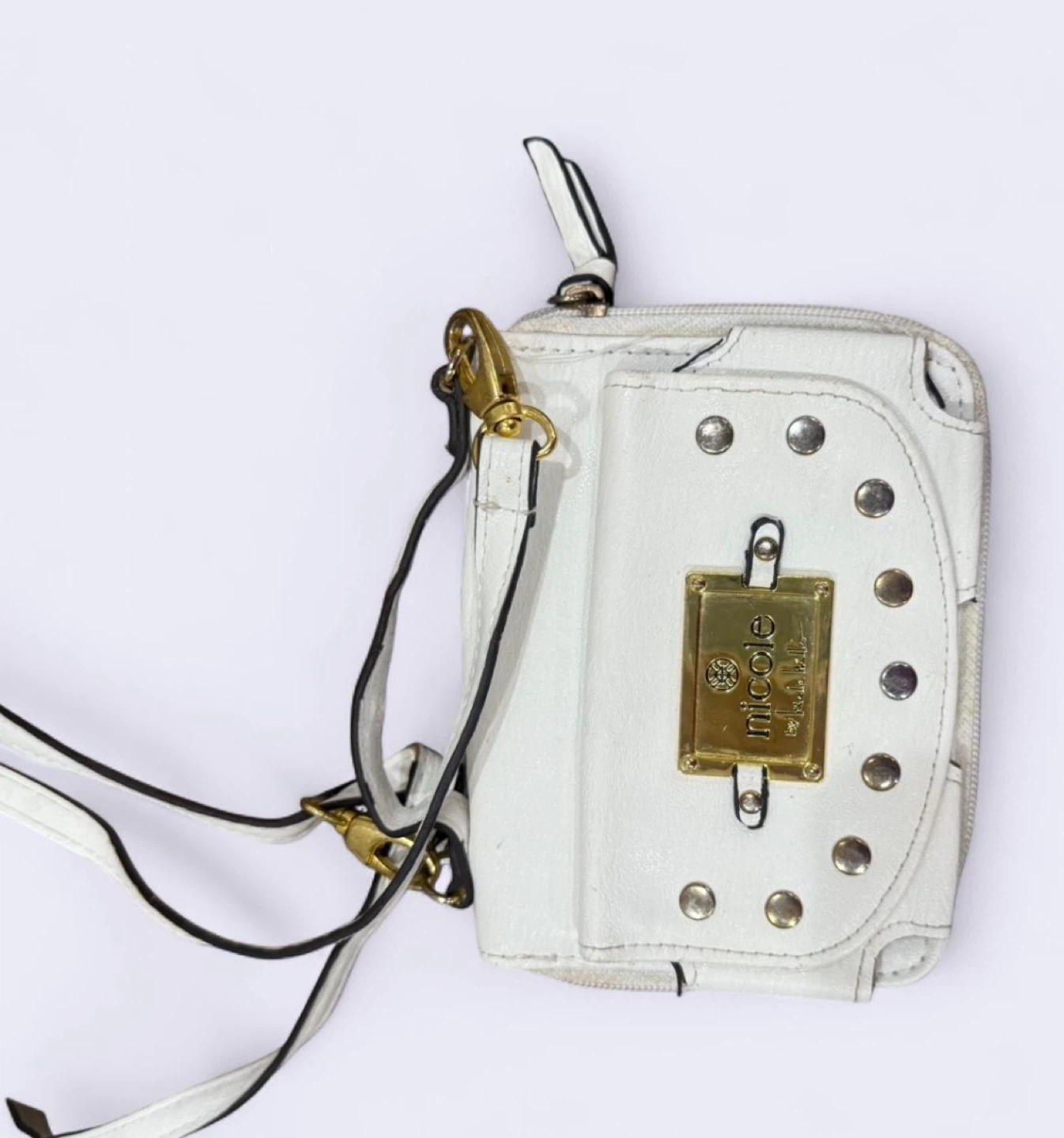 Nicole Miller White Zip Around Wallet with Strap