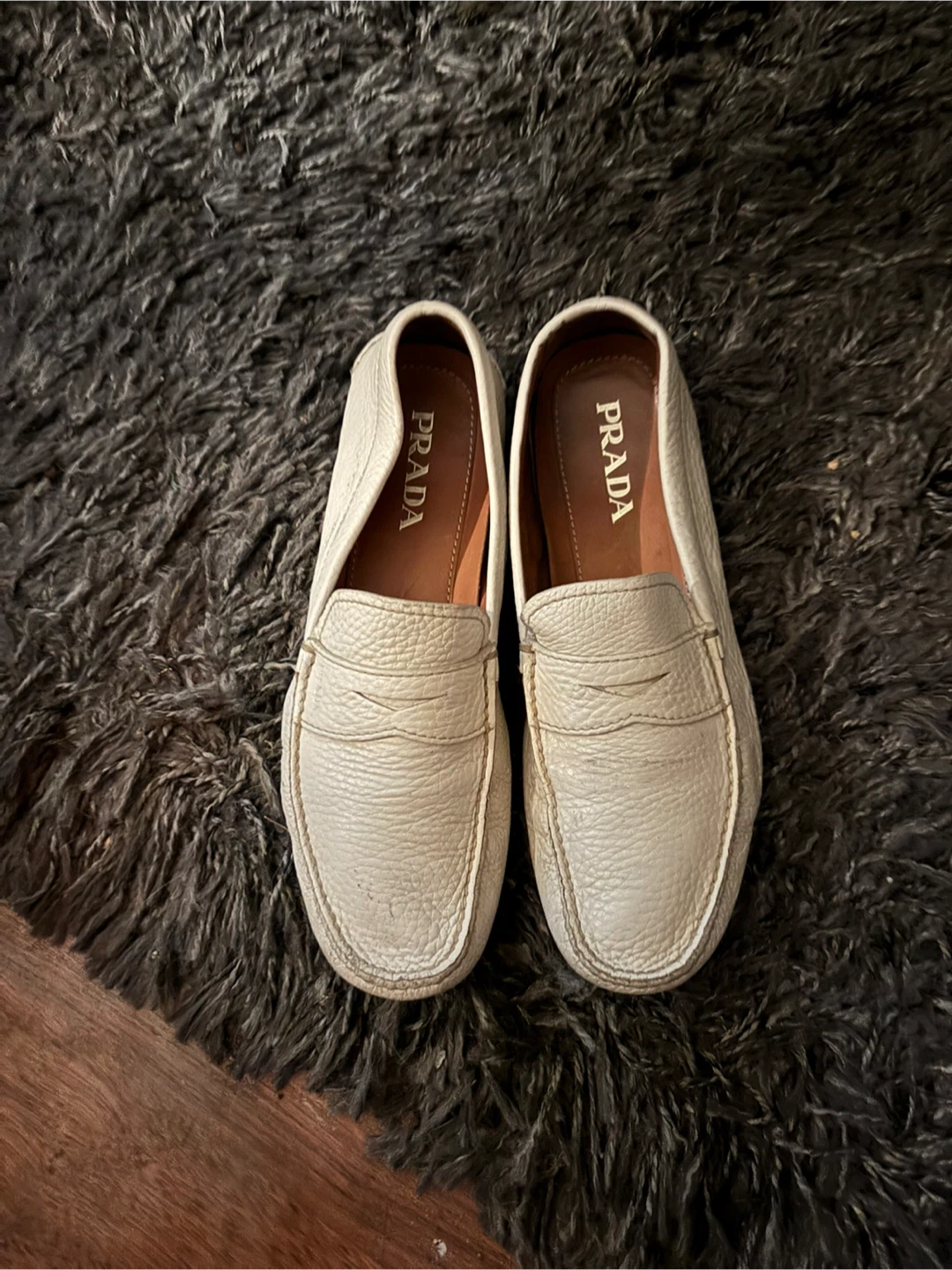 Prada White Leather Loafers man size  8