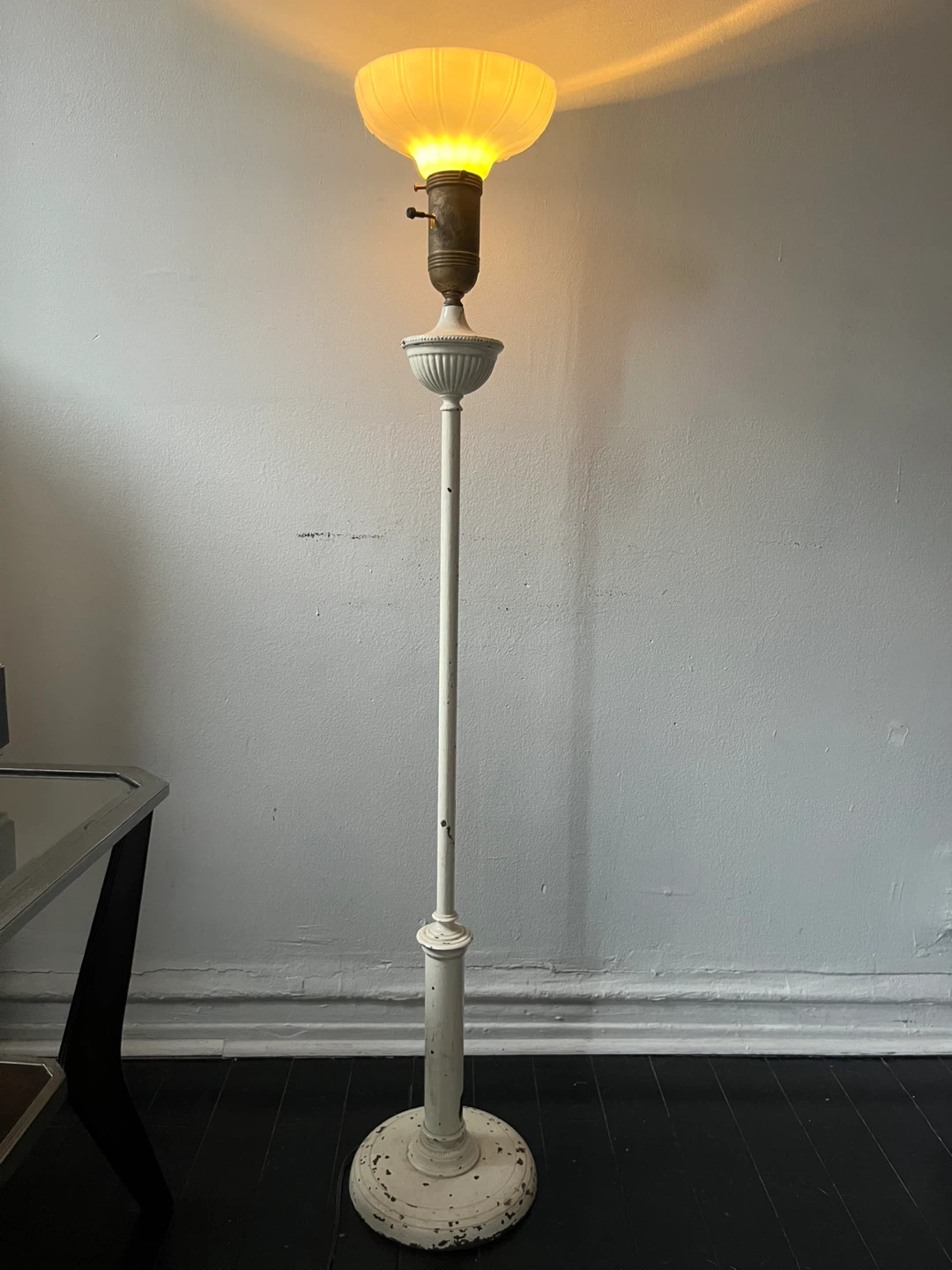 Vintage Floor Lamp with Frosted Glass Shade