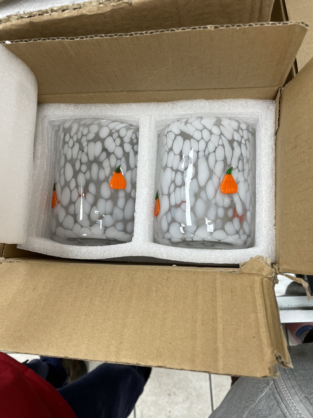 Set of 2 Glass Tumblers with Pumpkin Design