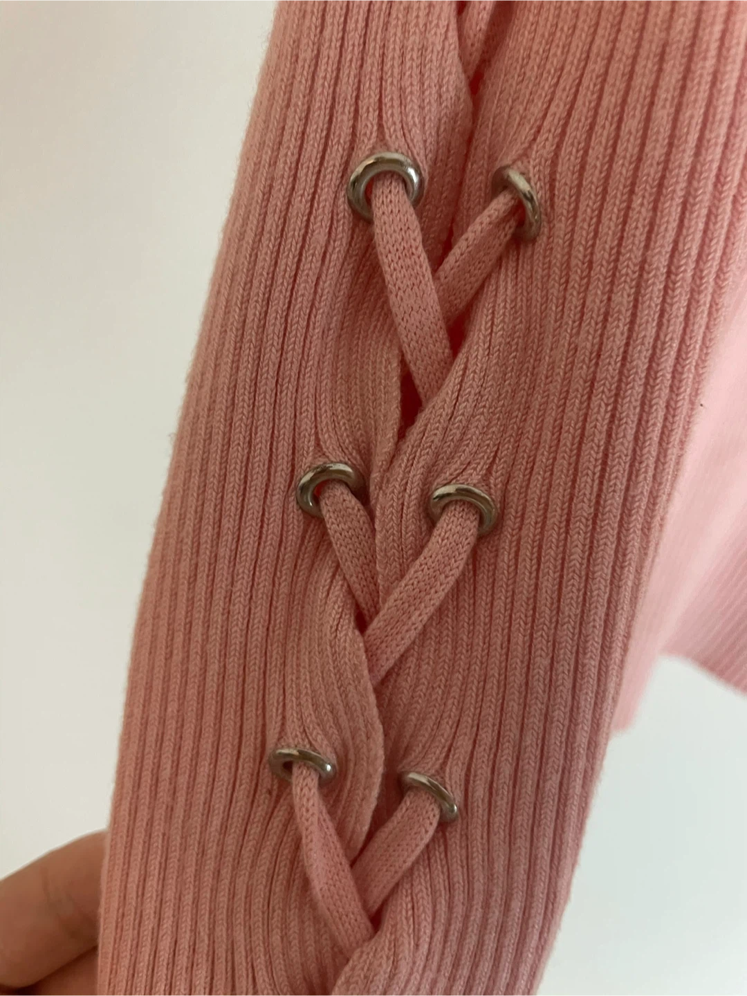 GUESS Pink Ribbed Lace-Up Sleeve Sweater - photo 4