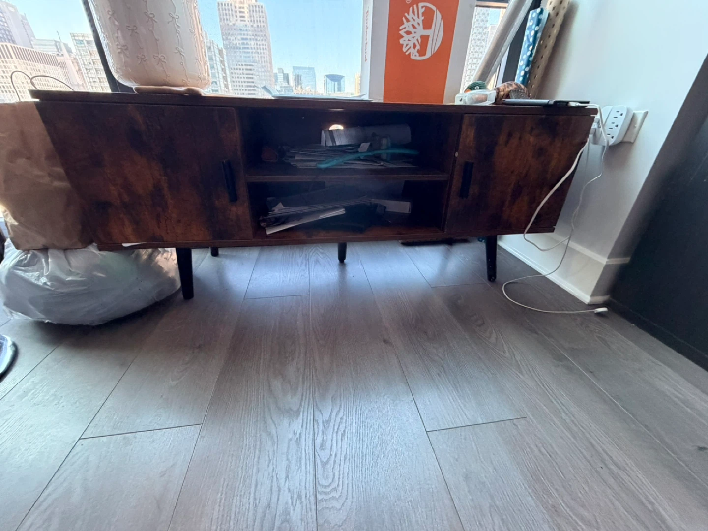 Rustic Wood TV Stand with Black Legs - photo 3