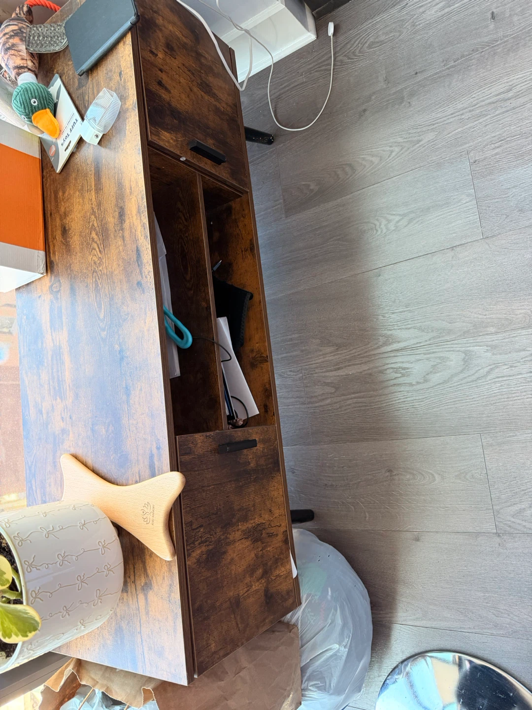 Rustic Wood TV Stand with Black Legs - photo 2