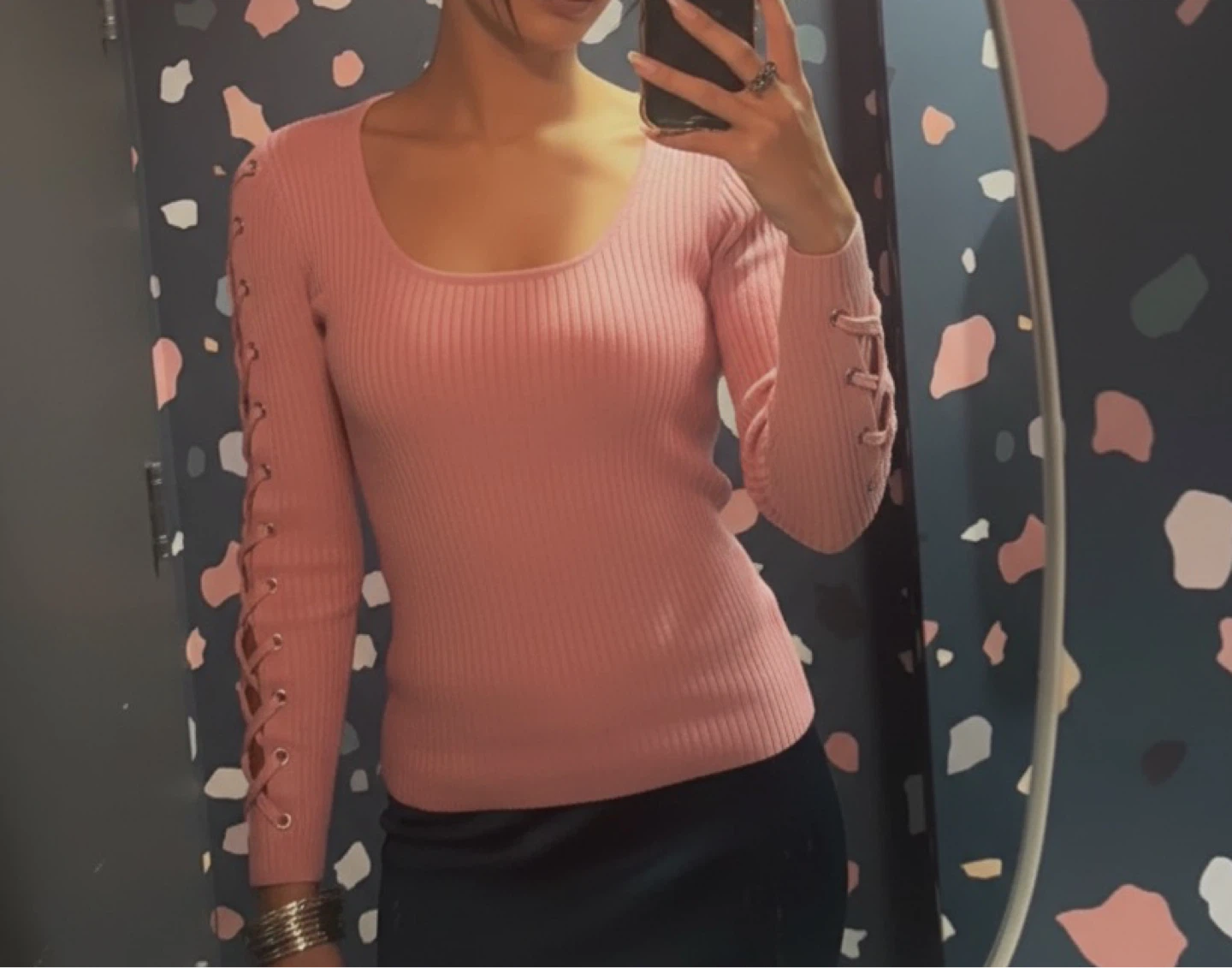GUESS Pink Ribbed Lace-Up Sleeve Sweater - photo 3