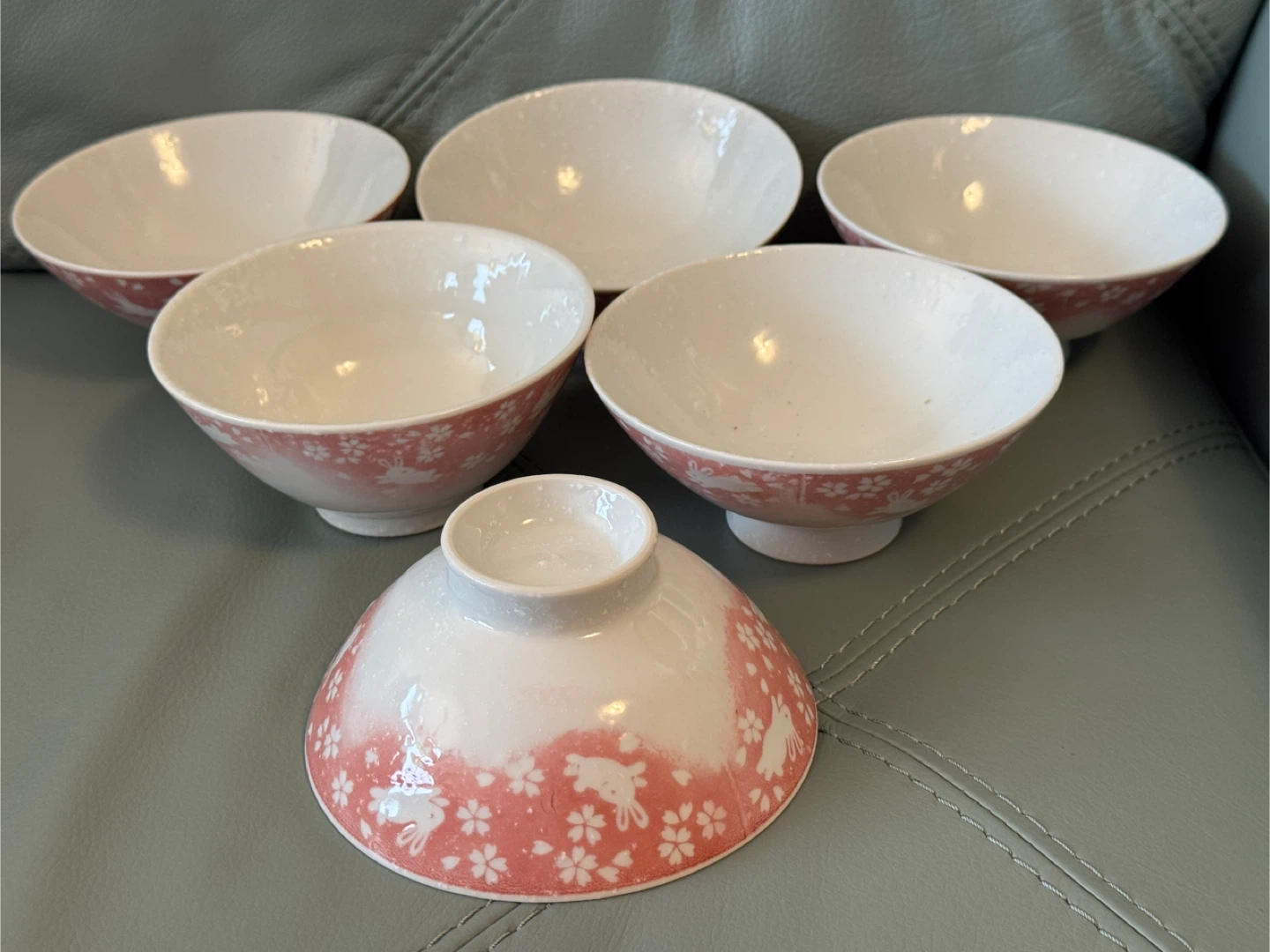 Set of 6 Bunny and Flower Pattern Rice Bowls - photo 4