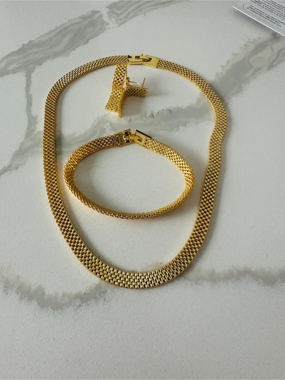 Gold Tone Mesh Necklace Bracelet Earrings Set - photo 2