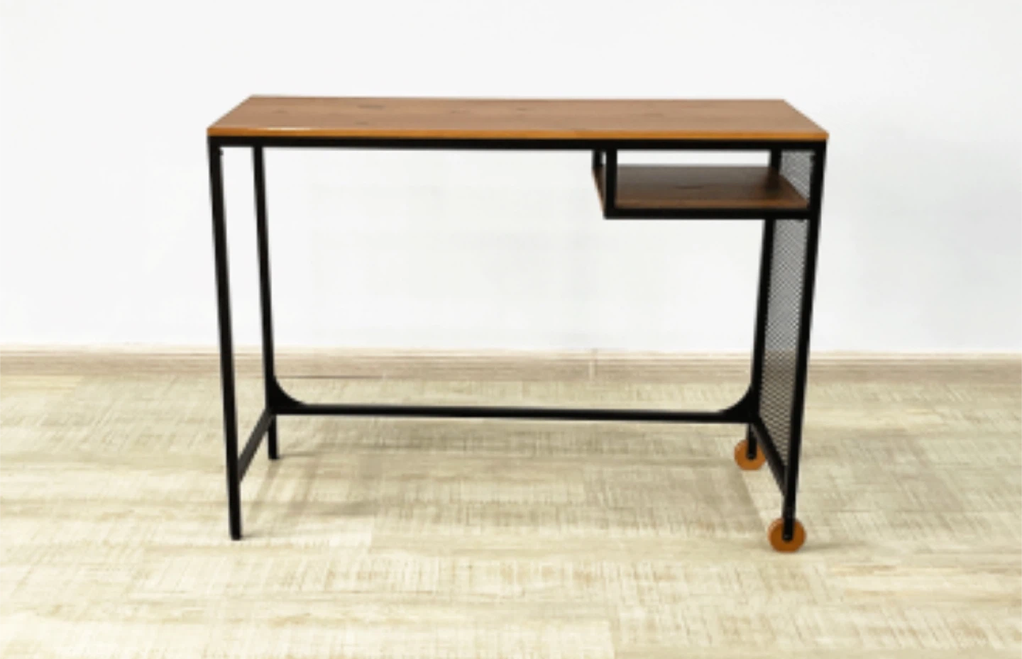 Industrial Style Desk with Wood Top and Wheels - photo 2